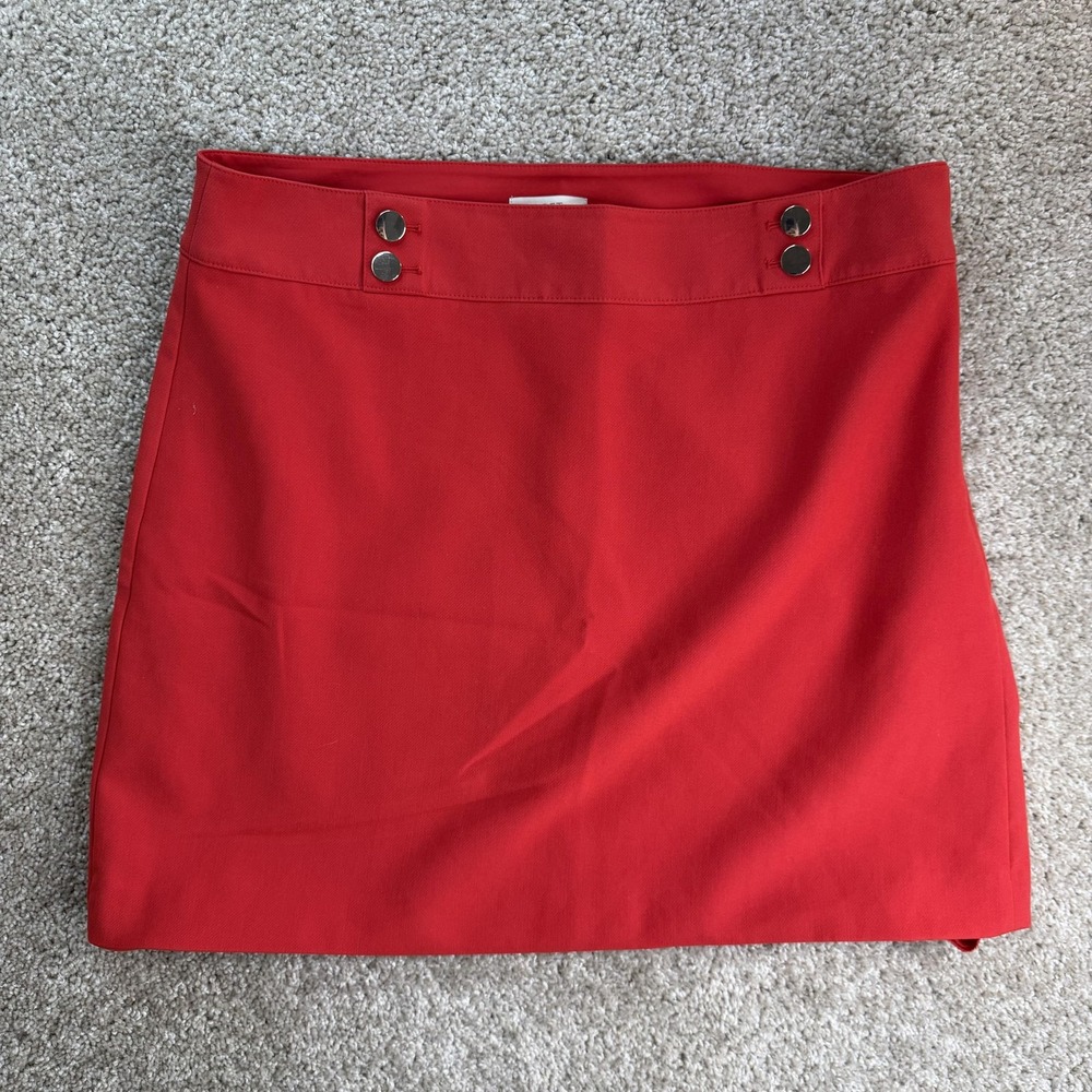 LOFT Skirt Womens 14 Red Solid Pencil Short Twill Lined Button Workwear Fall
